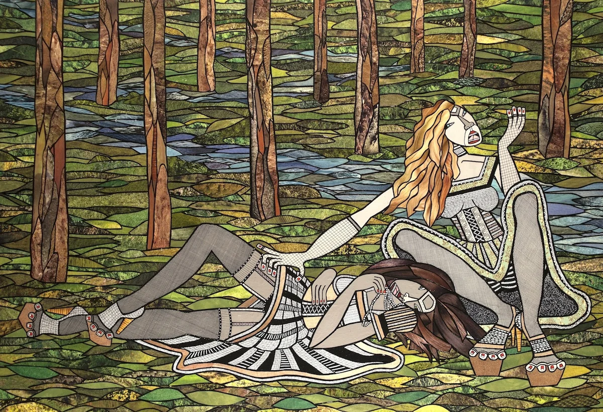 A Woman Touch, acrylic, ink and paper collage on canvas, 22 x 32, 2012, private collection