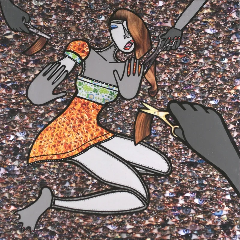 Lock-Down, acrylic and paper collage on canvas, 20" x 20", 2009, private collection