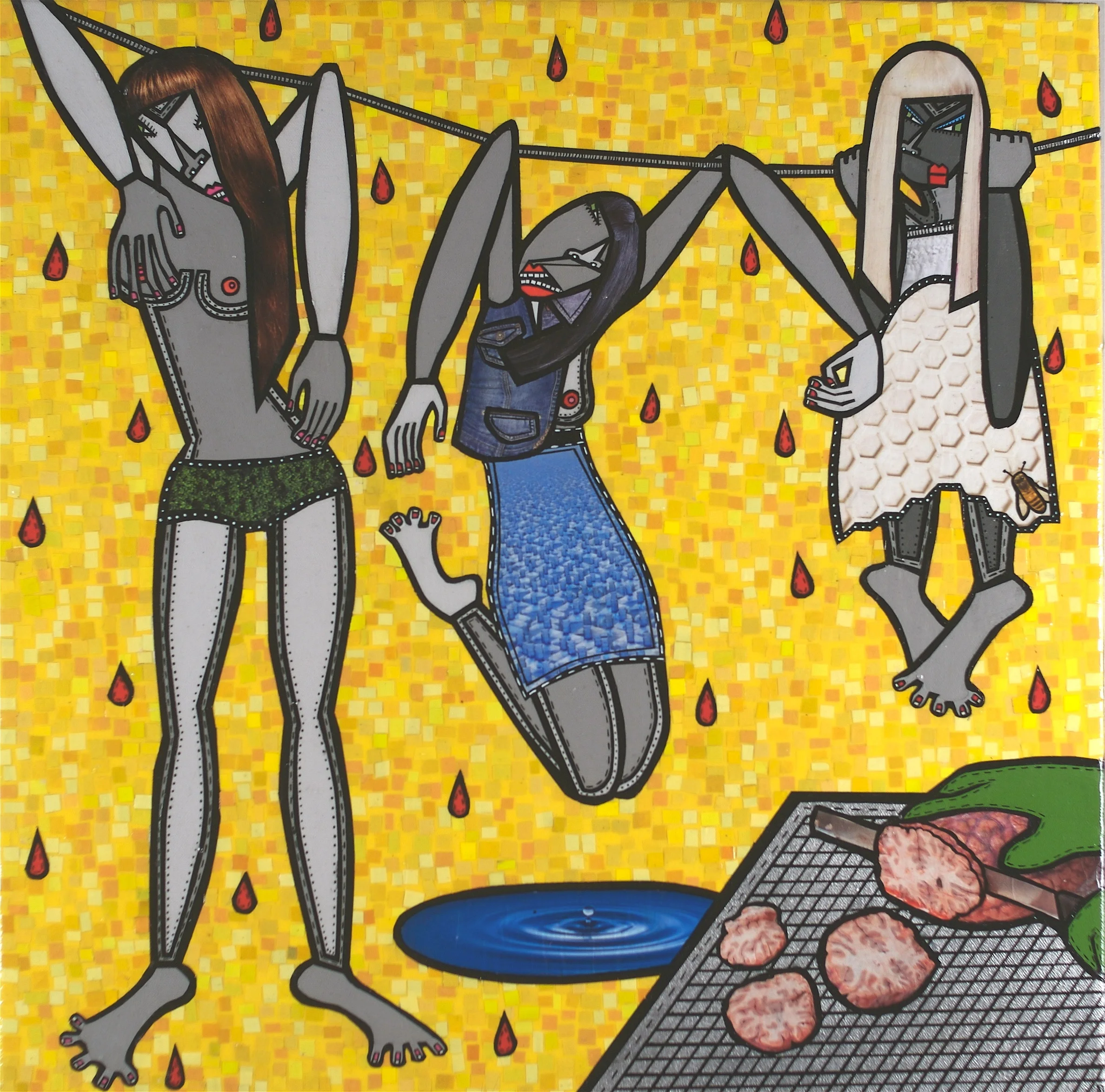 Tenderloin, acrylic and paper collage on canvas, 20" x 20", 2009, private collection