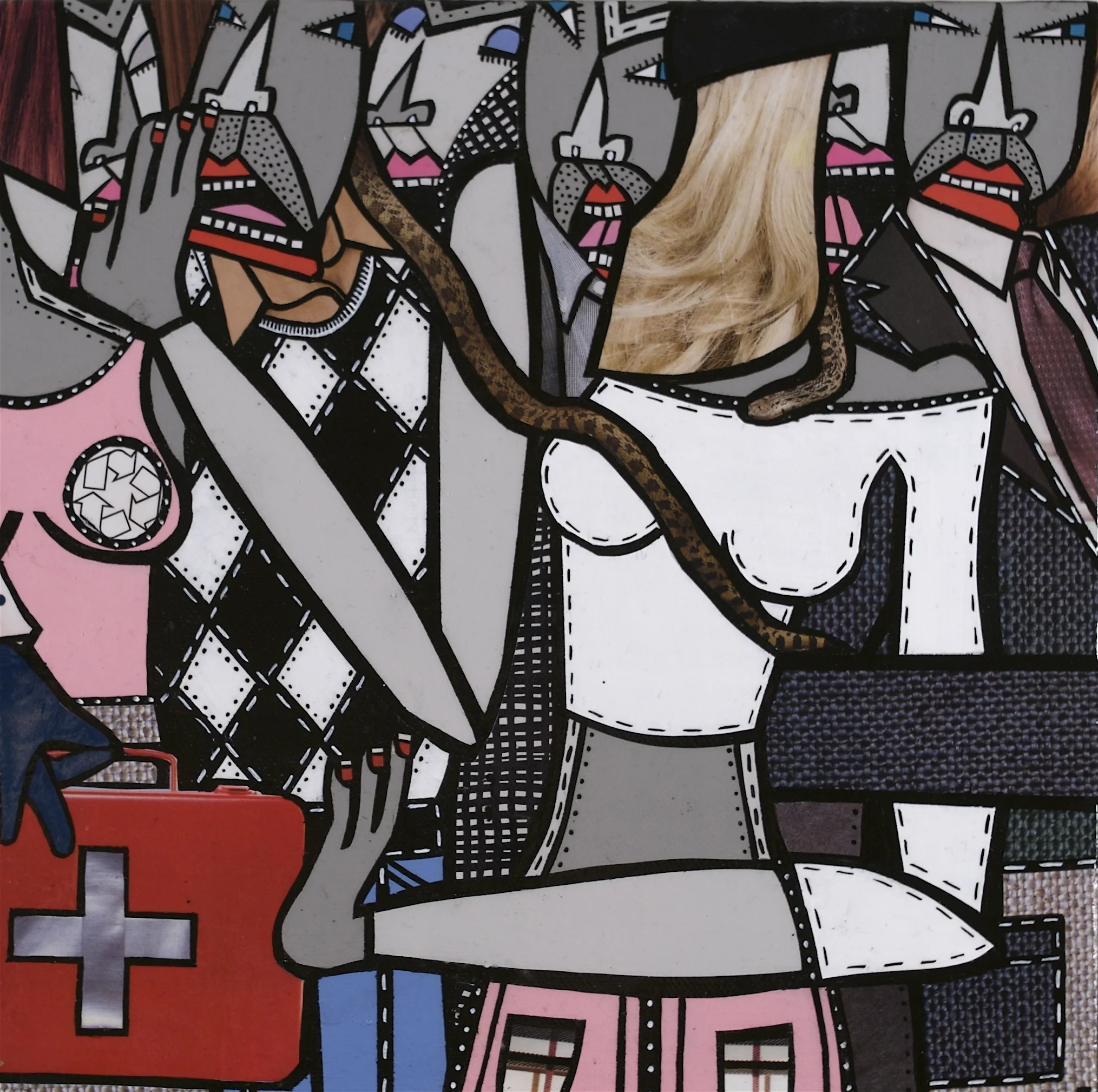 Devilution 4, acrylic and paper collage on canvas, 10" x10", 2009, private collection