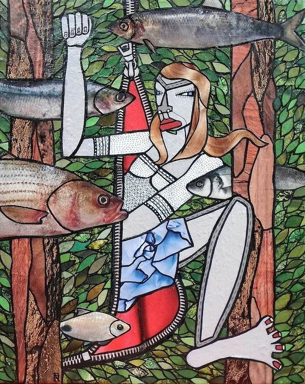 Deidree, acrylic, ink and paper collage on canvas, 12 x 10 inches, 2014, private collection