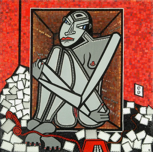 Untitled, acrylic an paper collage on canvas, private collection