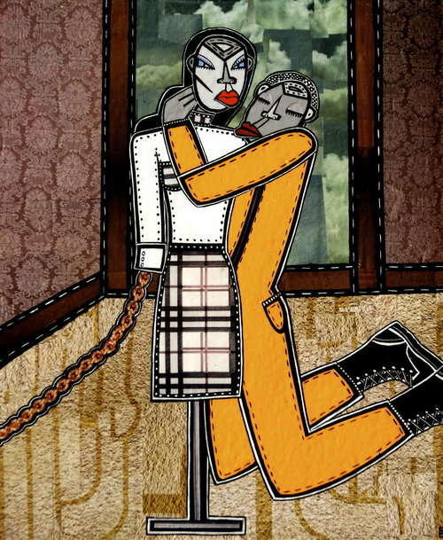 Impossible Love, 2007, acrylic and paper collage on canvas, 12 x 10 inches