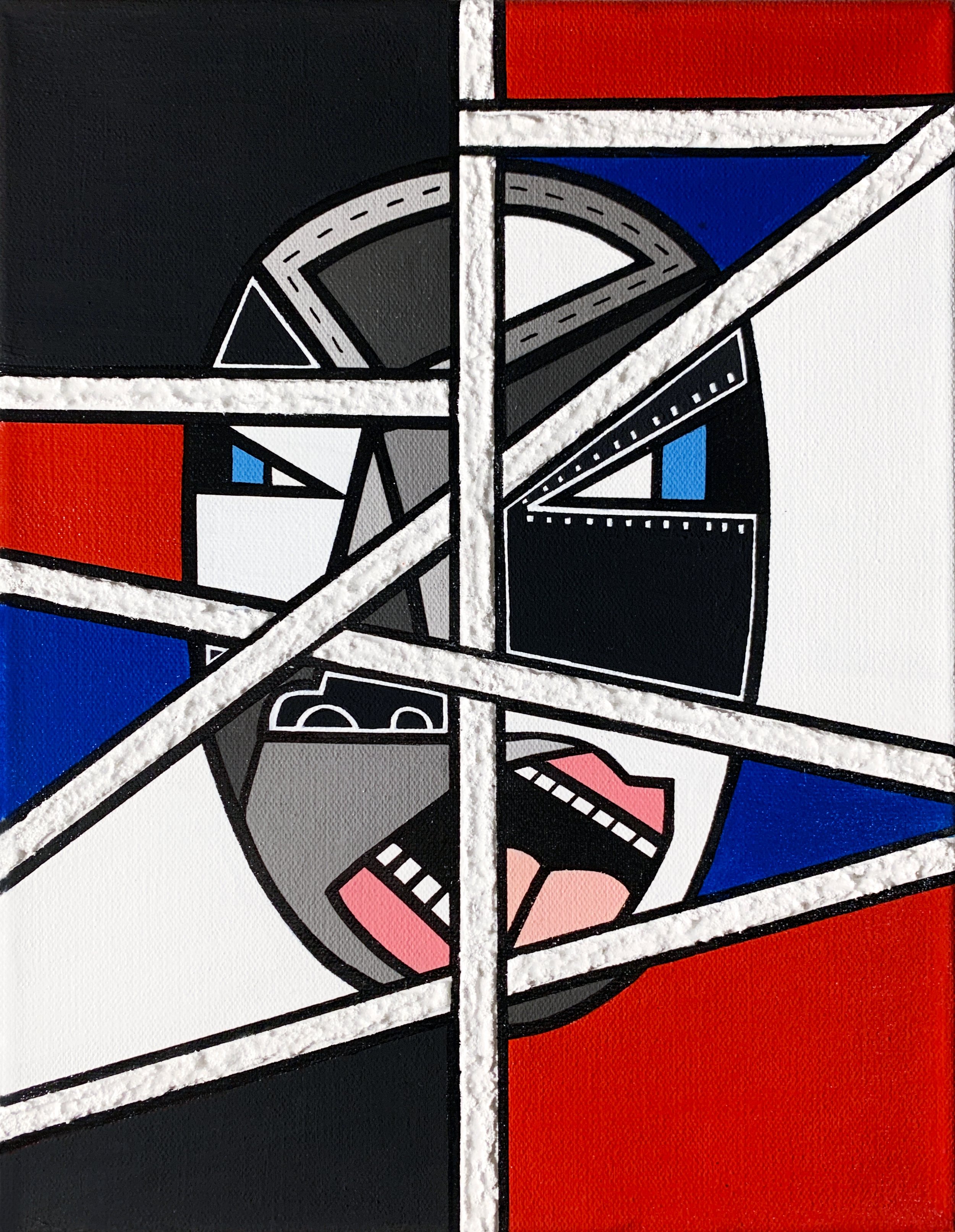 Van Halen, 2022, acrylic, ink pen and pumice on canvas, 14 x 11 inches