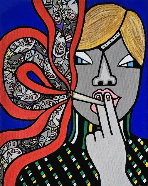   Residual Voices,  (2025) Acrylic on canvas, 10 × 8 in 