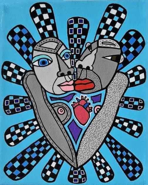   Checkered Pulse,  (2025) Acrylic on canvas, 10 × 8 in 