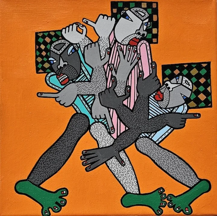   Game Blame,  (2025) Acrylic on canvas, 10 × 10 in 