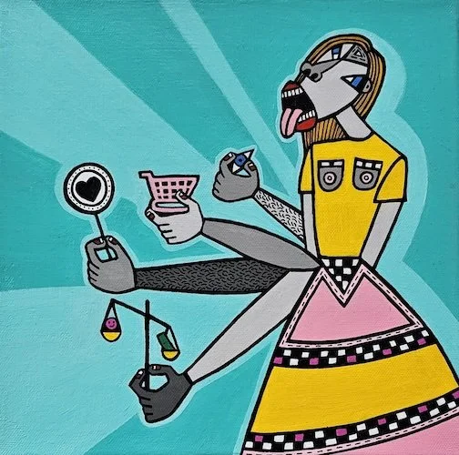   Mirror Mirror, On My Phone,  (2025) Acrylic on canvas, 10 × 10 in 