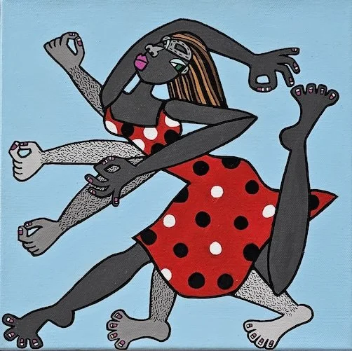   Her Own Compás,  (2025) Acrylic on canvas, 10 × 10 in 