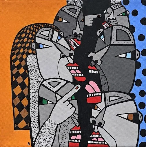  Split Down the Middle,  (2025) Acrylic on canvas, 10 × 10 in 