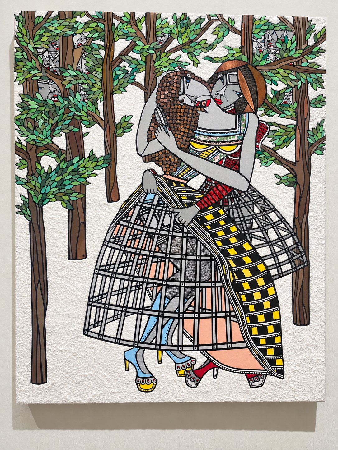 Let the Right One In, 2021, acrylic, ink pen, pumice and cut paper collage on canvas,  30 × 24 inches 