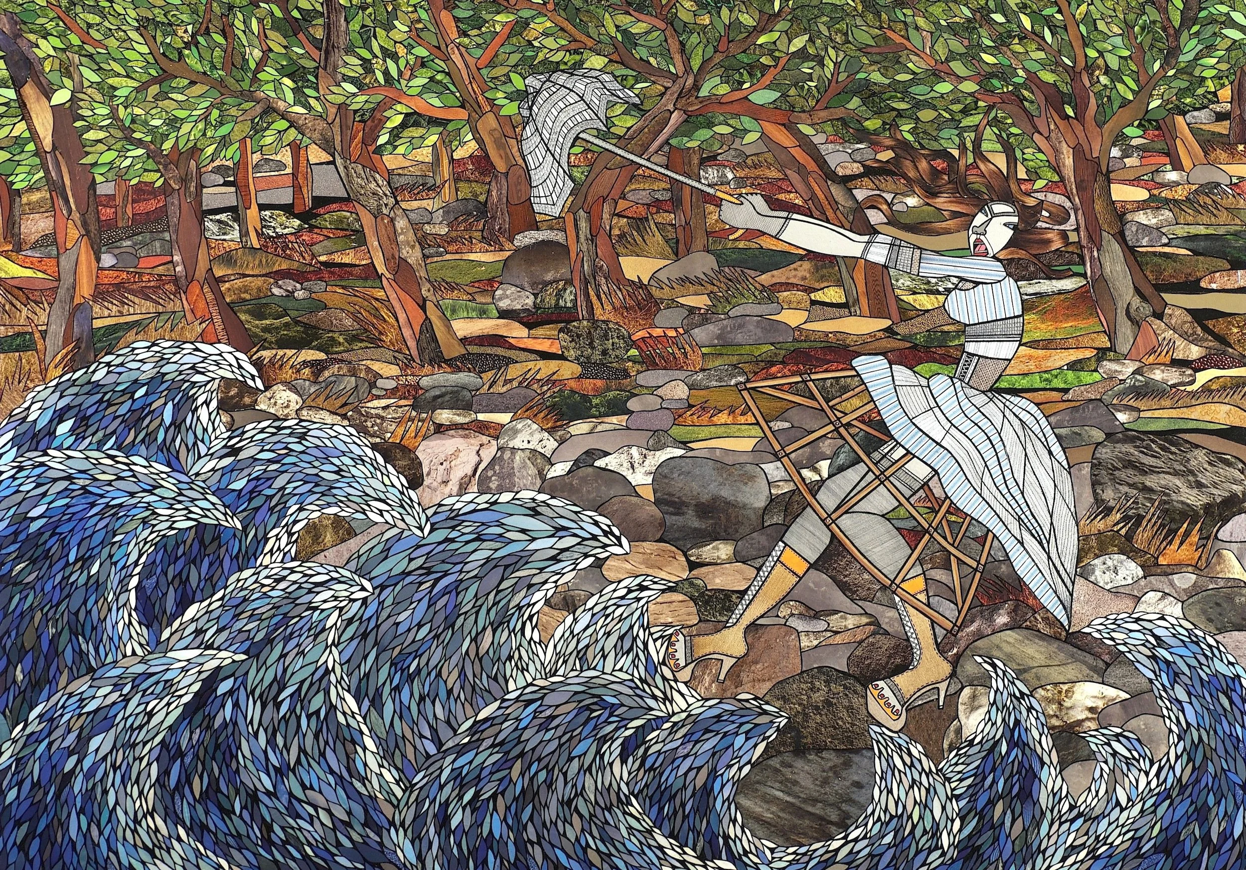   A Leap of Faith , 2012, acrylic, ink pen and cut paper collage on canvas 