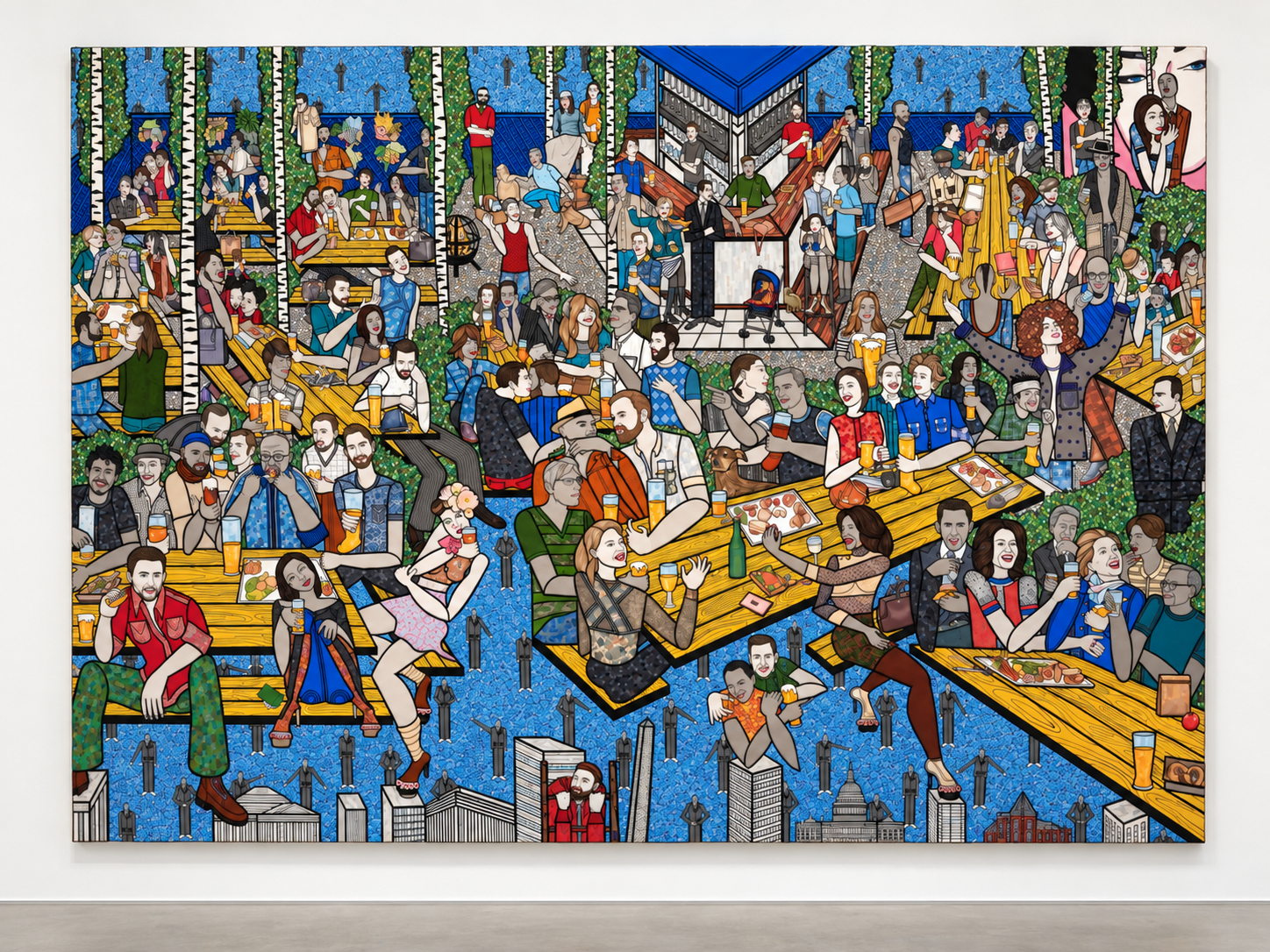   Dacha , 2016, acrylic, ink pen and cut paper collage on canvas, 84 × 120 inches 