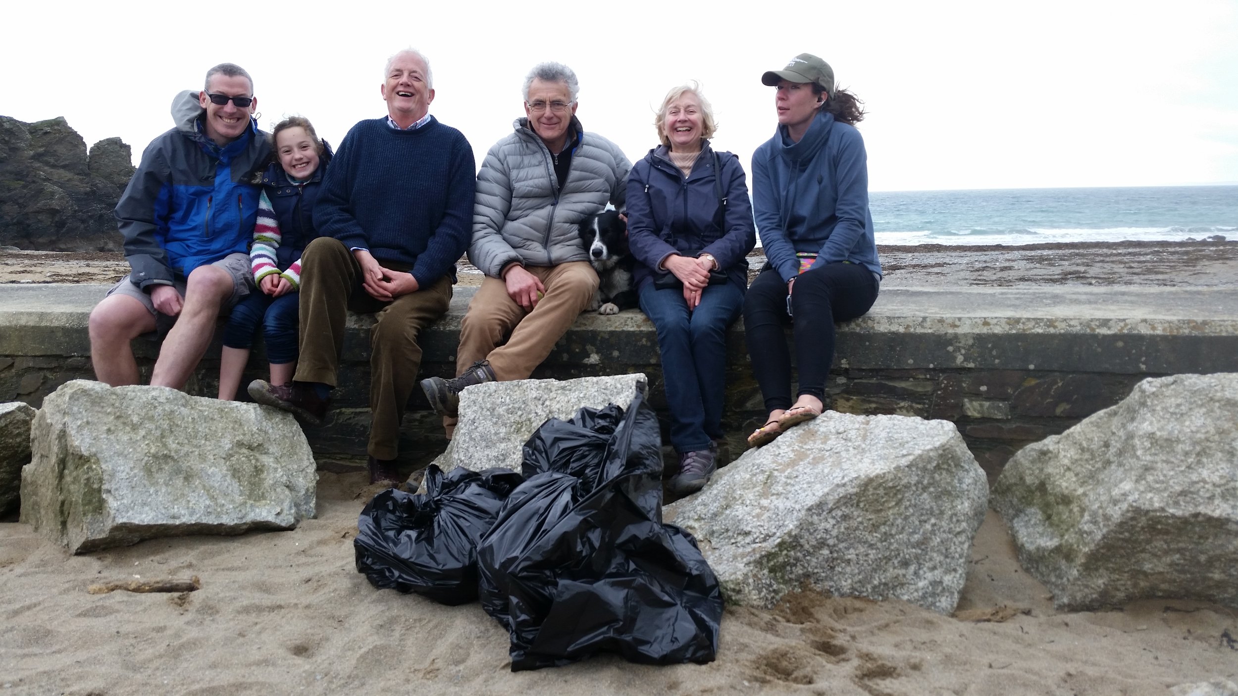 Richard, Richard's daughter, Robert, Robert, Carolyn and Ellie with our haul for the day.