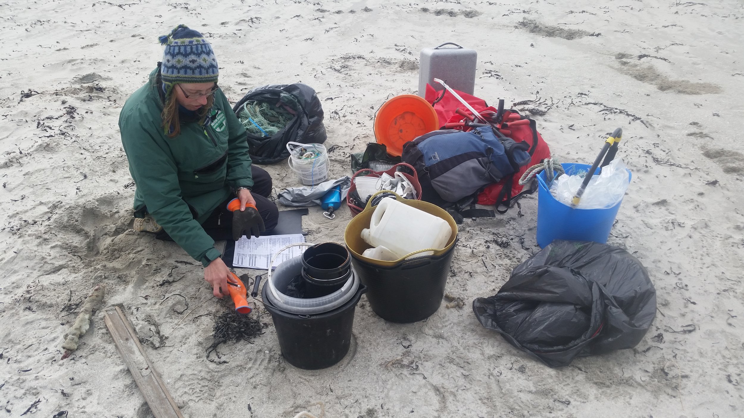 Janie busy preparing the kit for the Marine Conservatoin Society survey