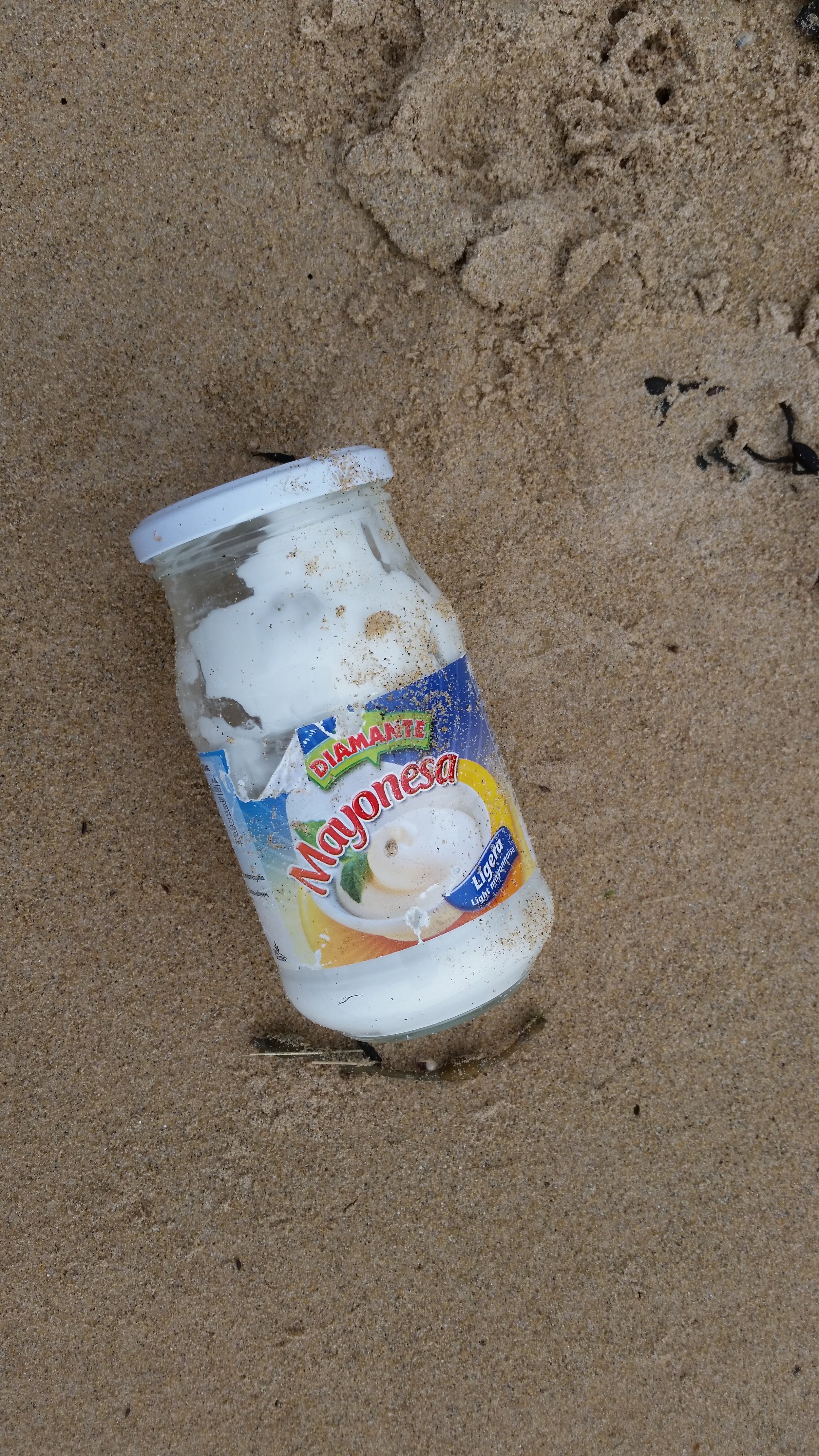 Spanish (we think) Mayonnaise jar, with Mayonnaise stilll in it! 
