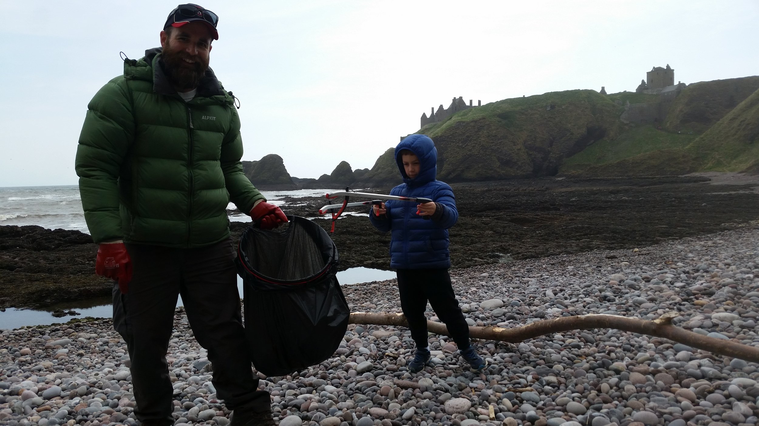 Ross and Daniel helping out with Dunottarr Castle in the background