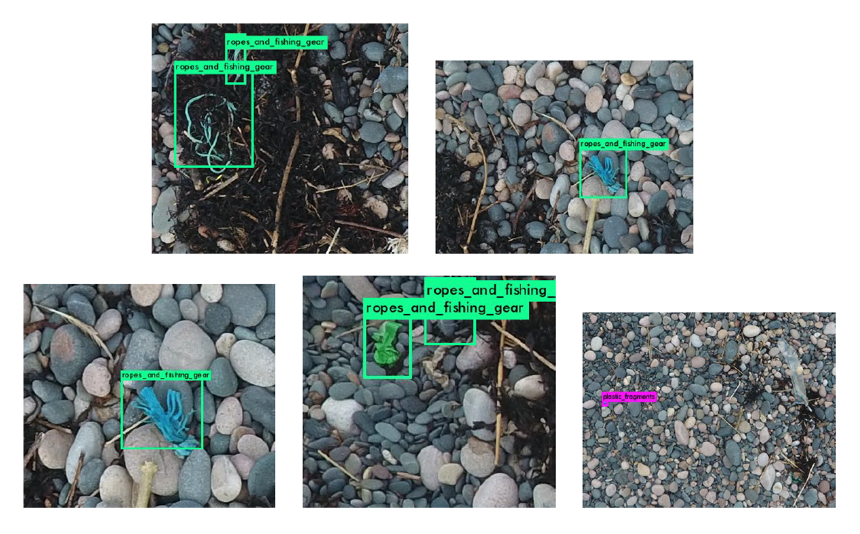 The Algorithm picking out different types of plastic and marine litter, without assistance.