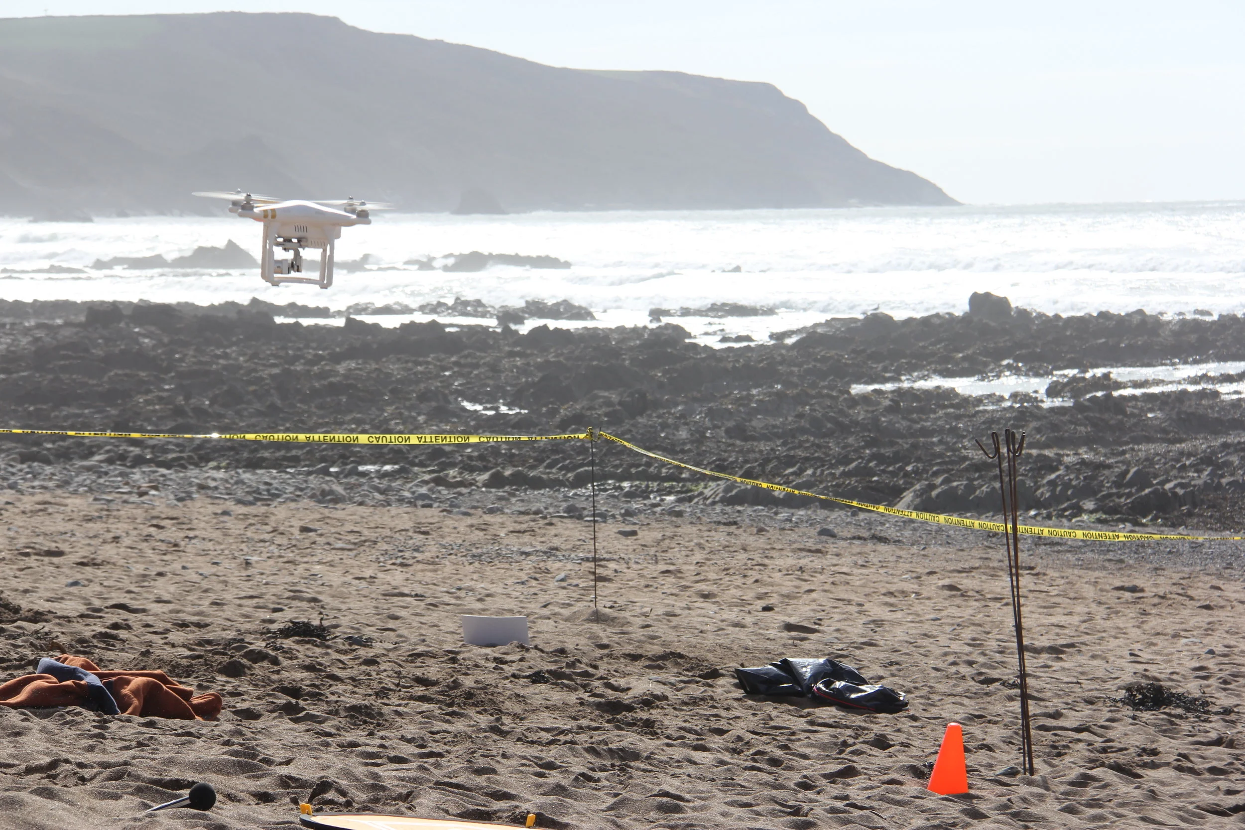 Drone surveying at Gwithian Beach, Cornwall.