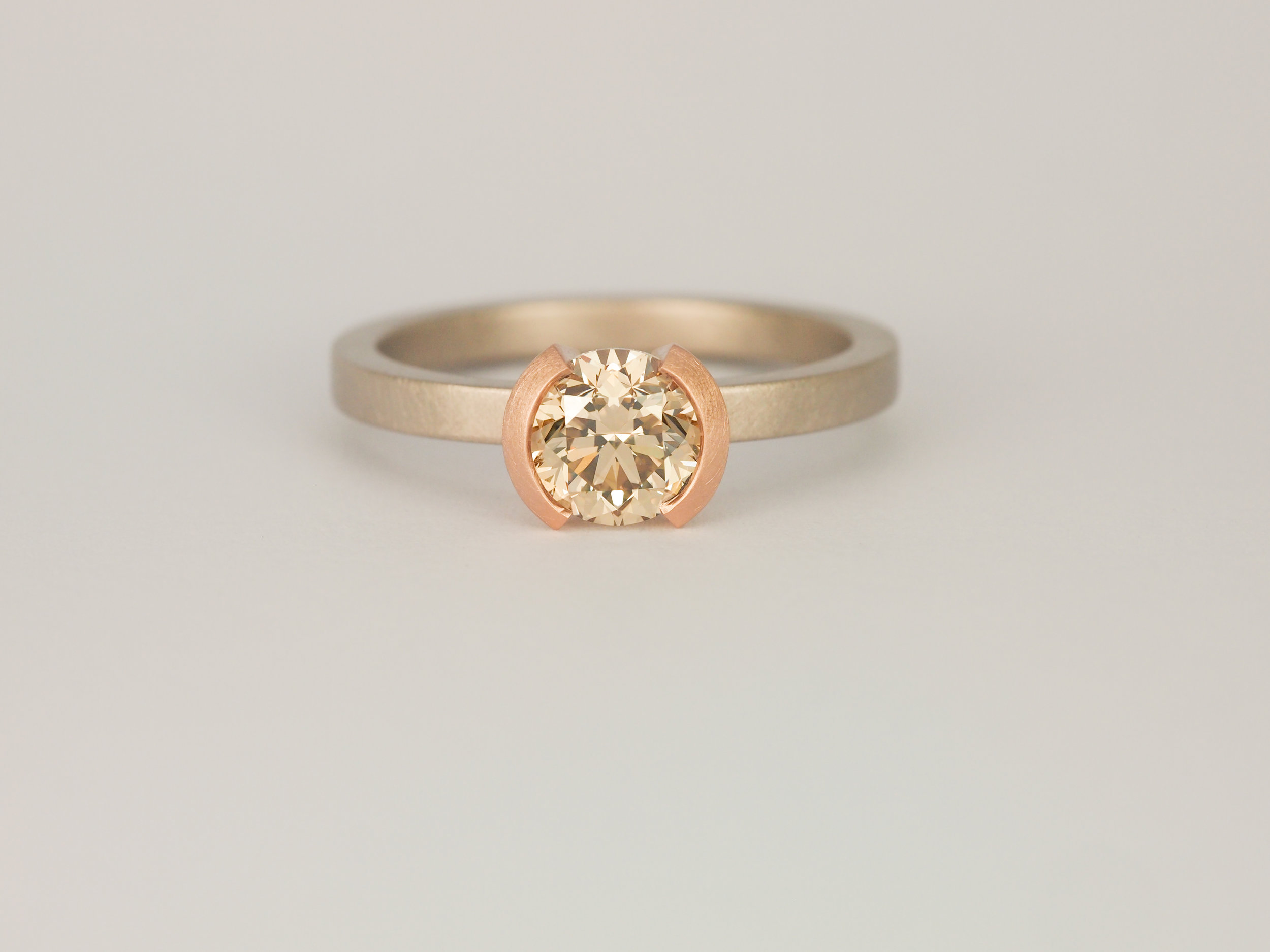  Champagne diamond rose gold and grey white gold engagement ring  