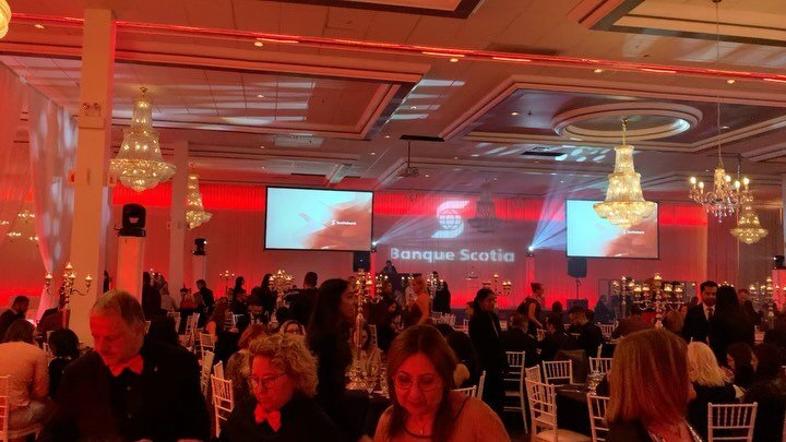 Corporate season is in full swing! We can provide any Audio/Visual solution for any event.  For Scotiabank&rsquo;s 2019 Gala, we provided:
Sound, Lighting, Custom Gobos/Projections, Projectors, Screens and a Live Video feed! Lots of people worked beh