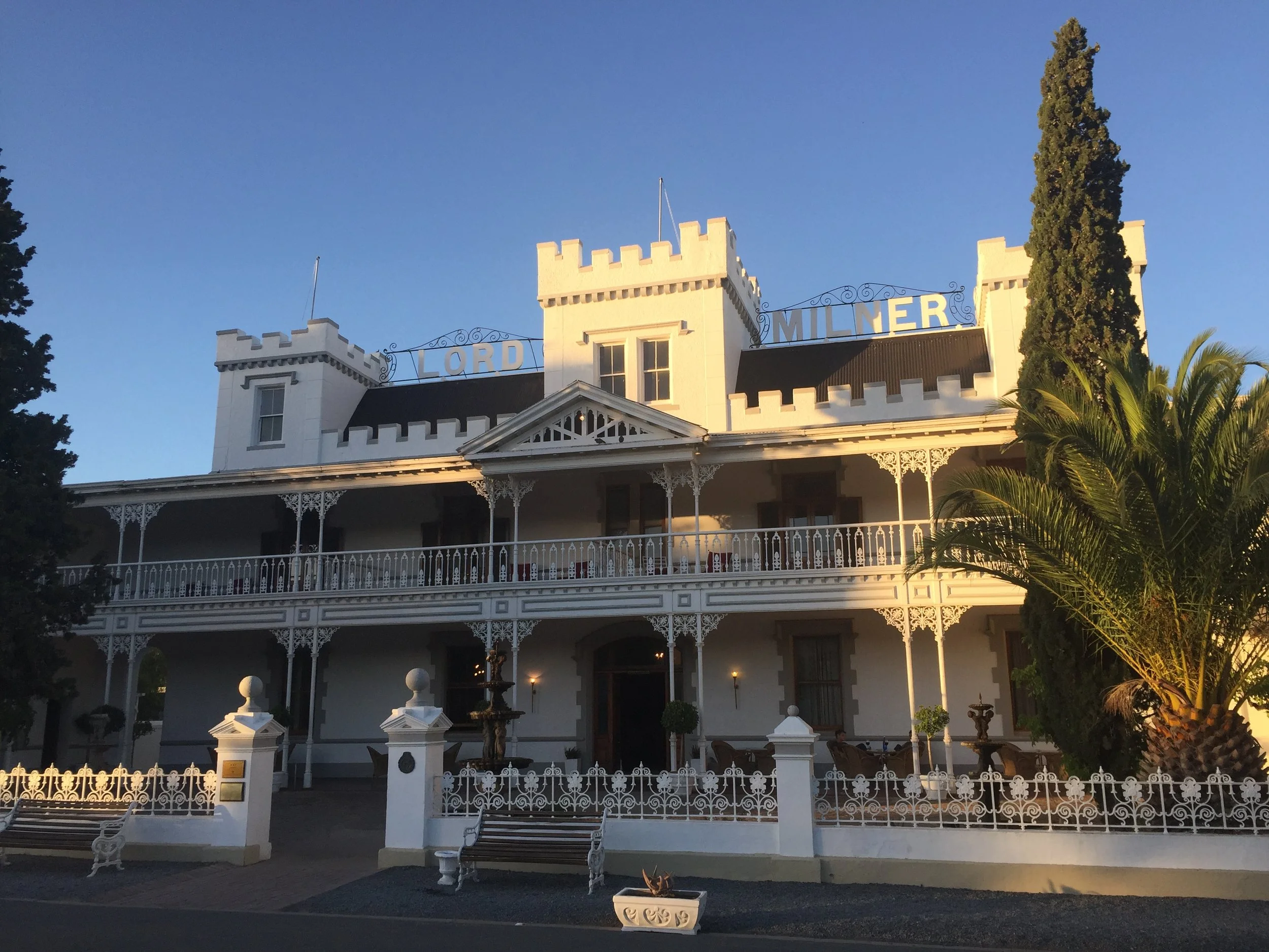 Stopping at Matjiesfontein and looking in at the Lord Milner Hotel.