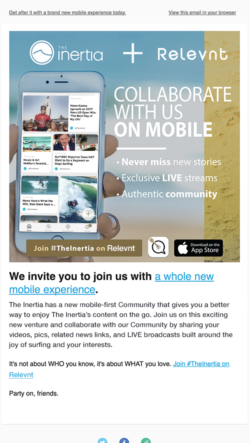 Example of theinertia.com's newsletter outreach to their audience that drives everyone to their new Community.