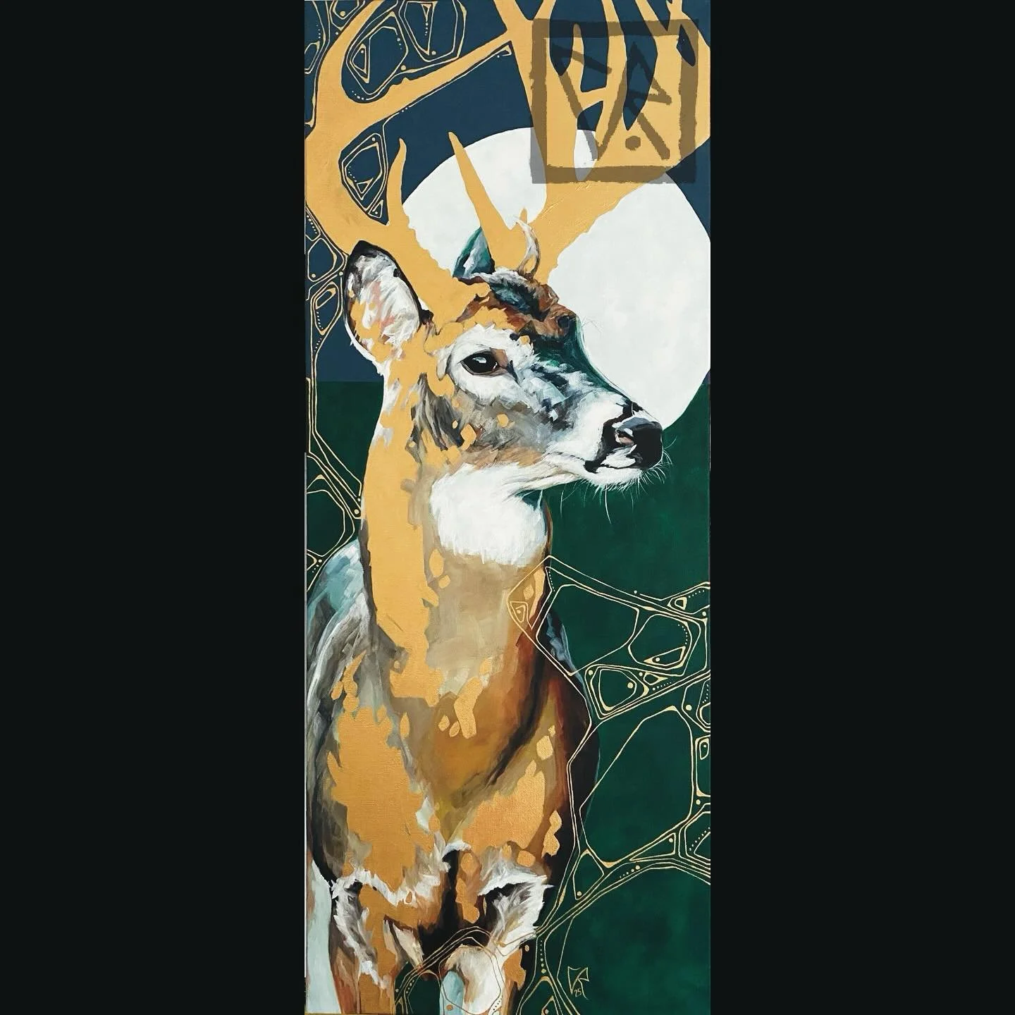 The Green Man
16x40 inches, acrylic on canvas. 

I at once have too many ideas and also am always struggling to figure out what to paint next. On the way into work last week while thinking about what I was going to paint next two white tail deer dart