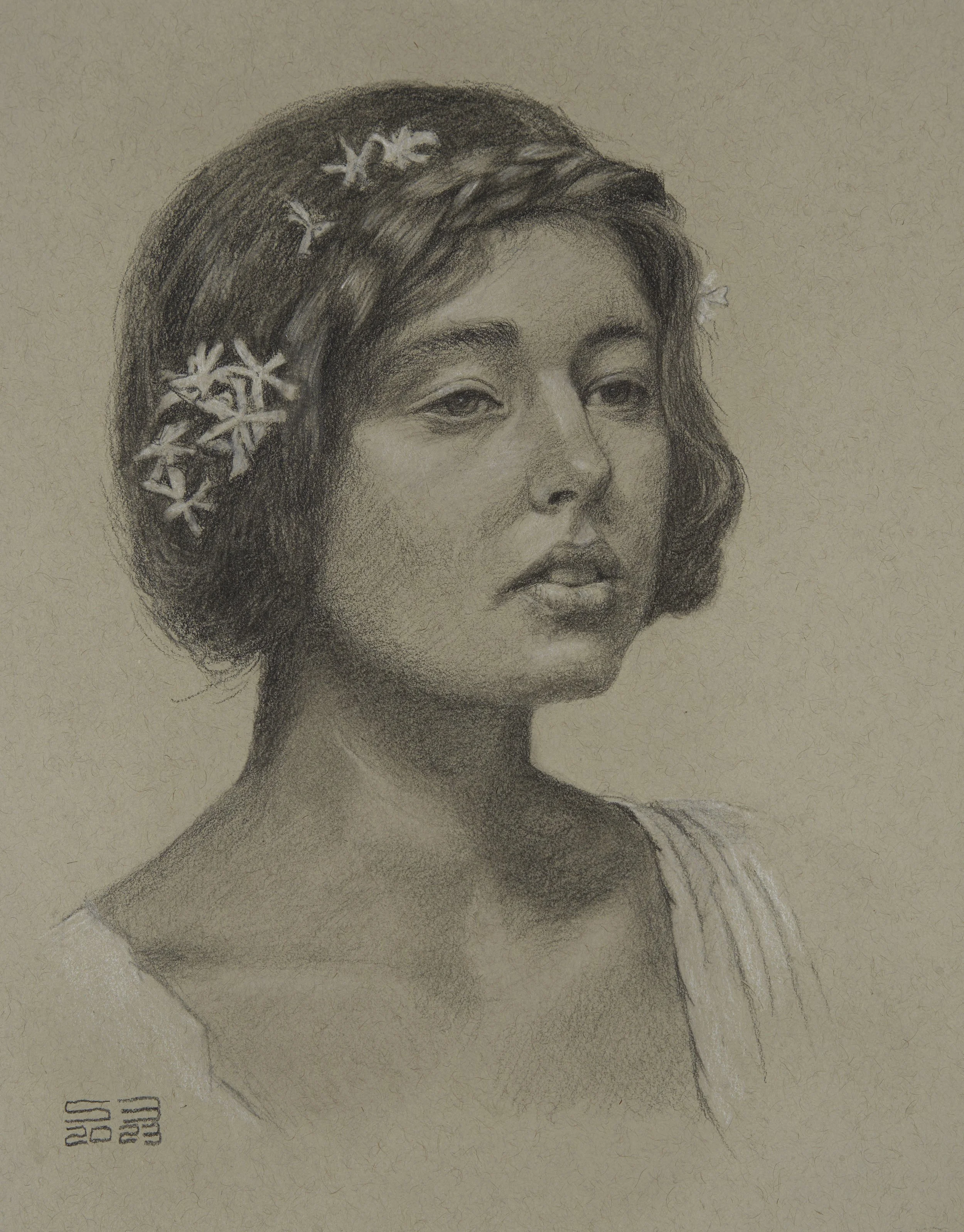Charcoal and white chalk on grey paper