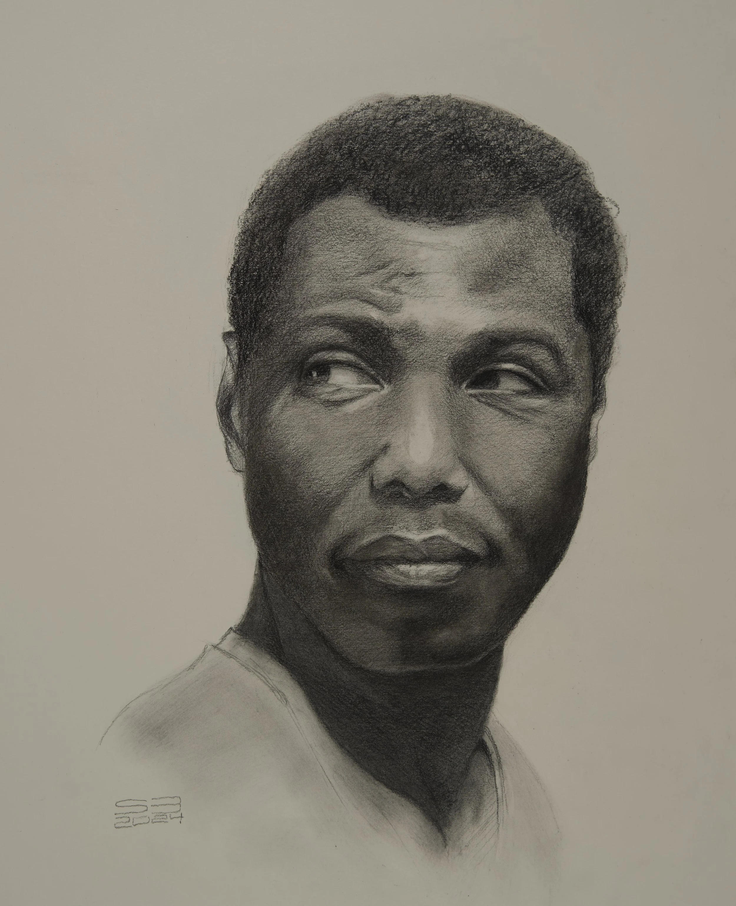 Charcoal and white chalk on grey paper