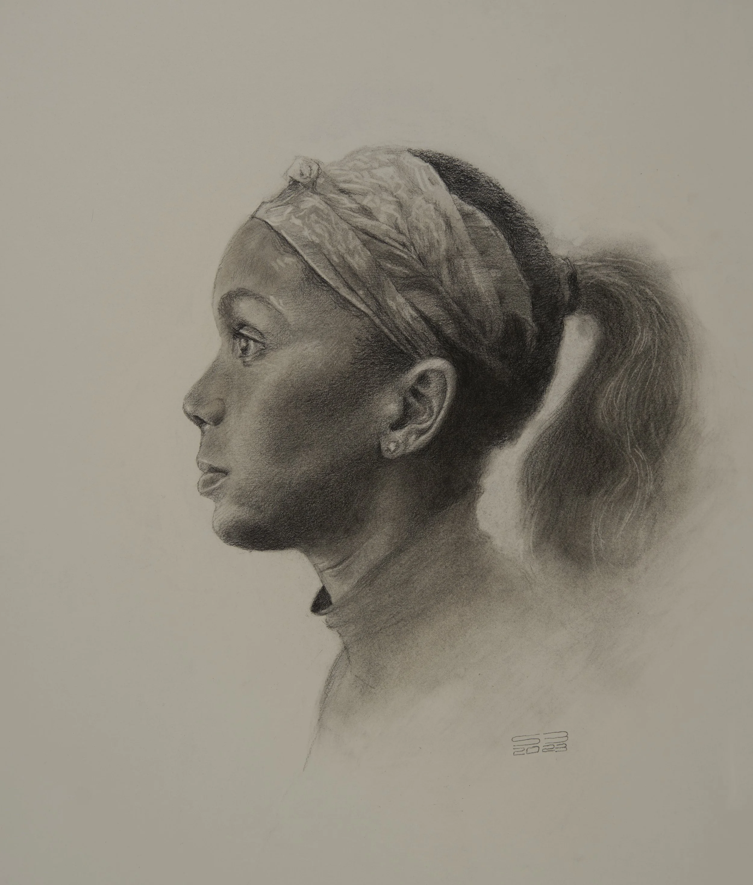 Charcoal and white chalk on grey paper