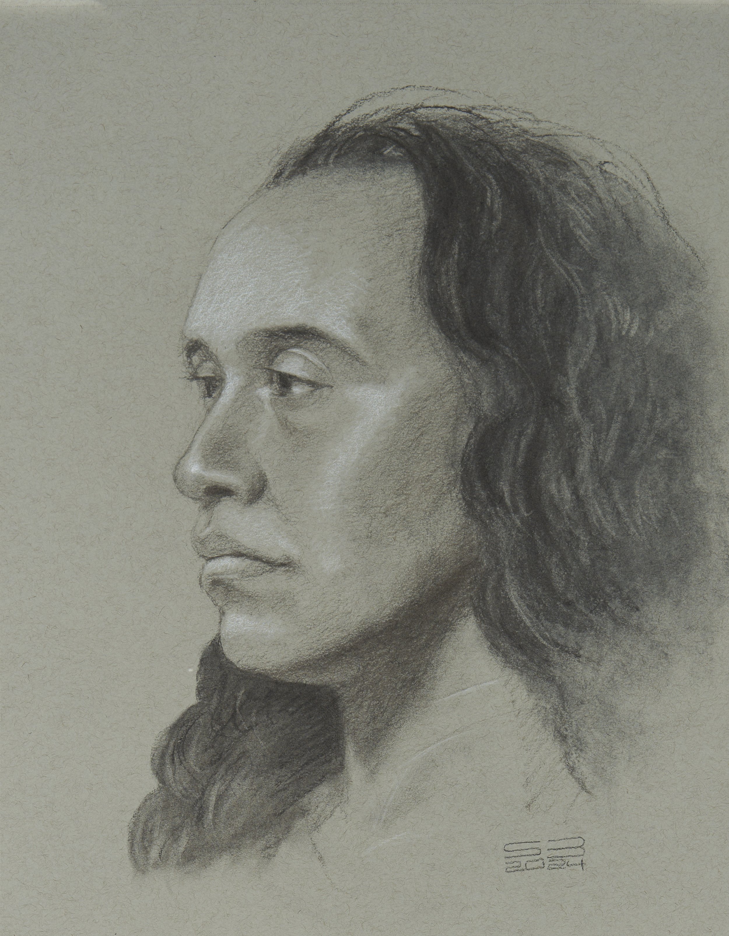 Bianca. 18x24 Charcoal and white chalk on grey paper.