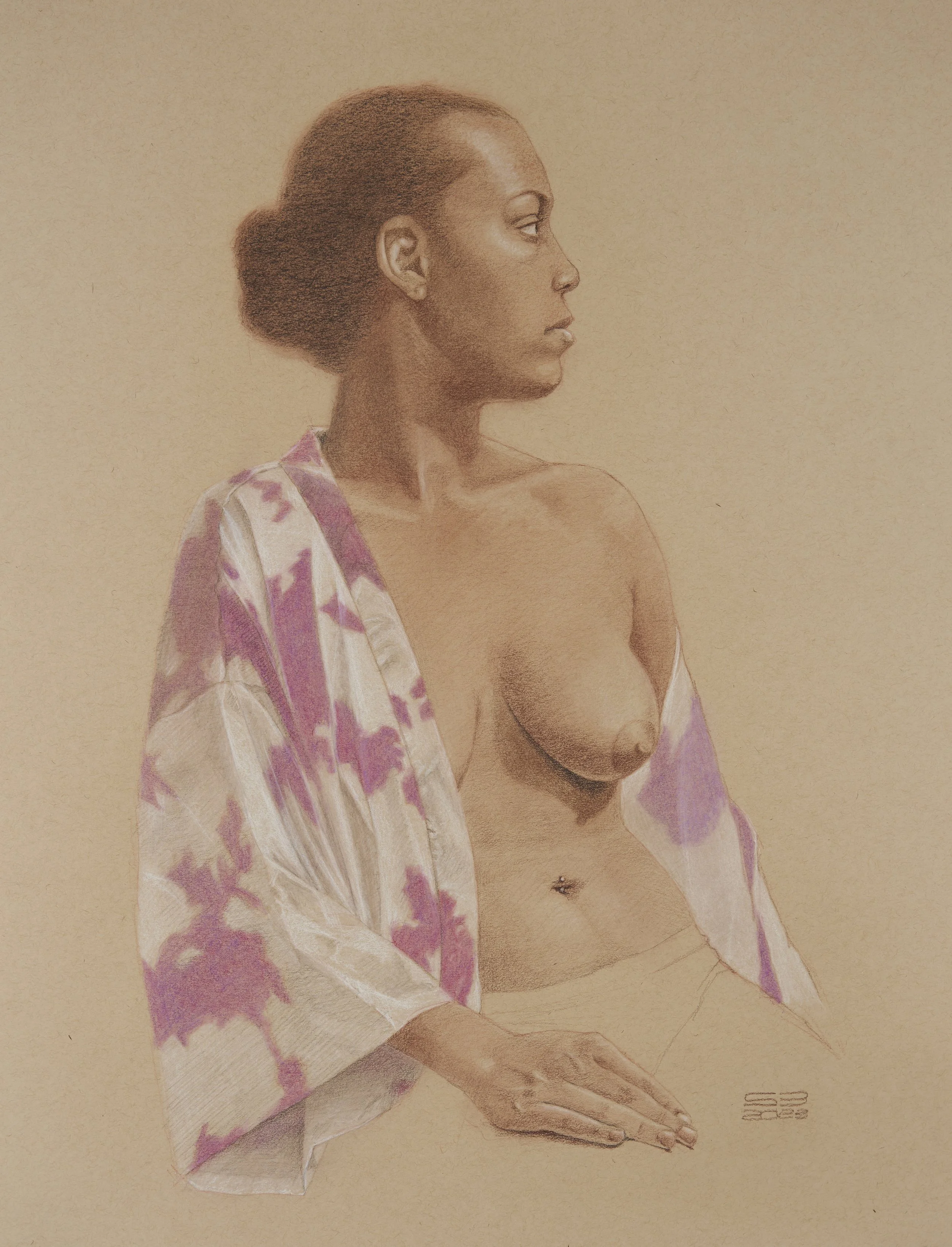 Profile. 18x24 Pastel and white chalk on tan paper. 