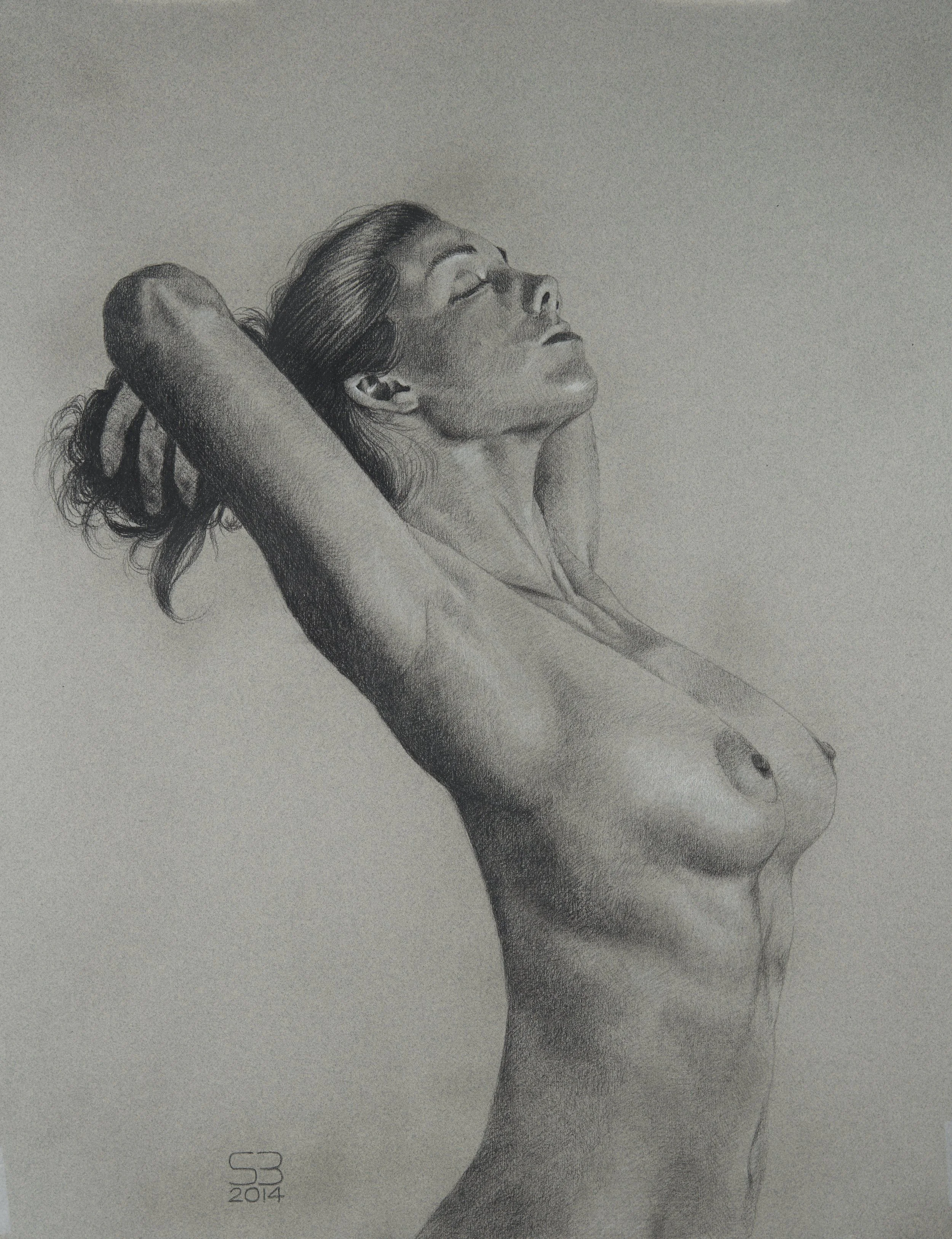 Kelsey 18x24. Charcoal and white chalk on grey paper.