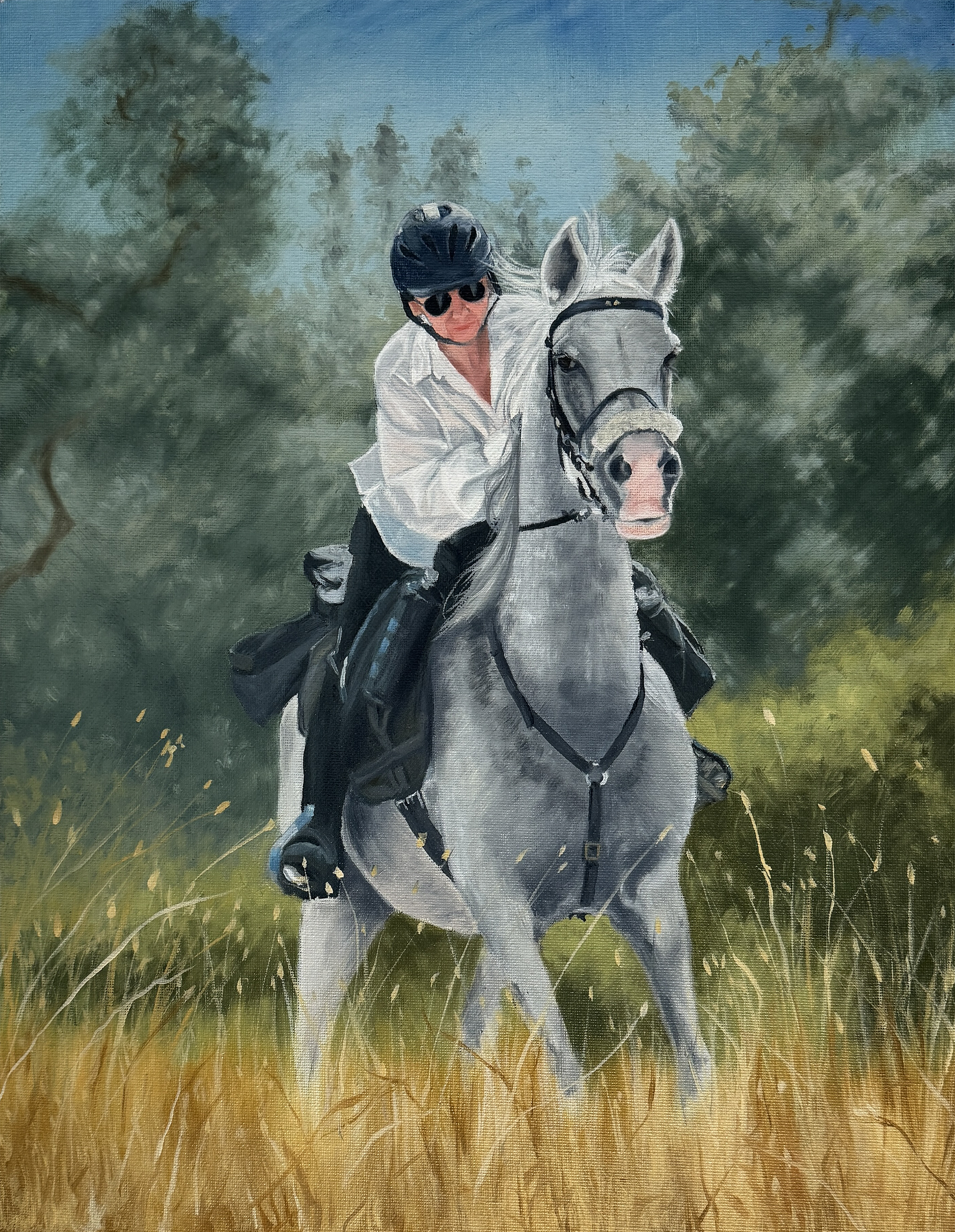 Cris, Trail rider, Lake Sonoma 12x16 Oil on Linen panel