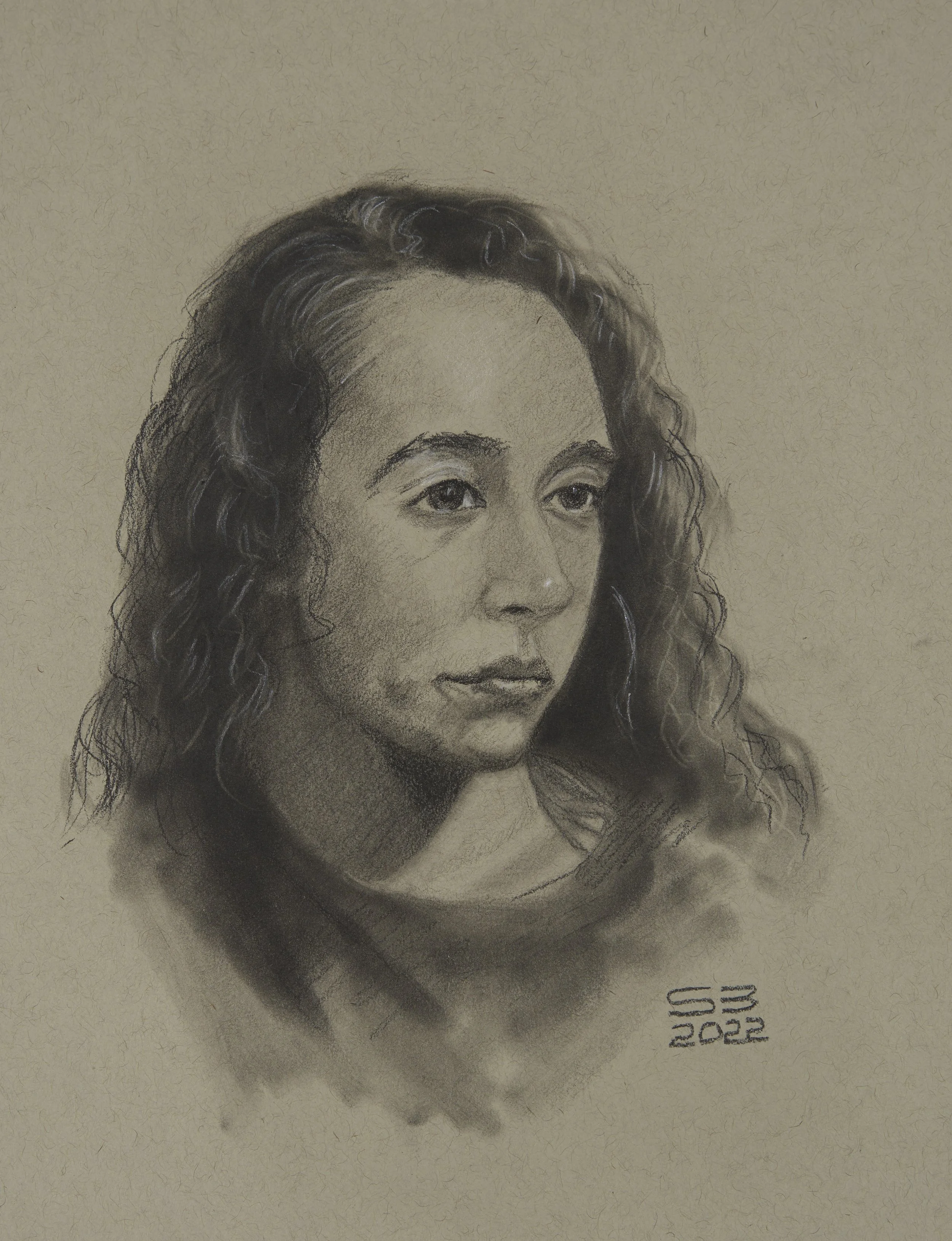 Charcoal and white chalk on grey paper