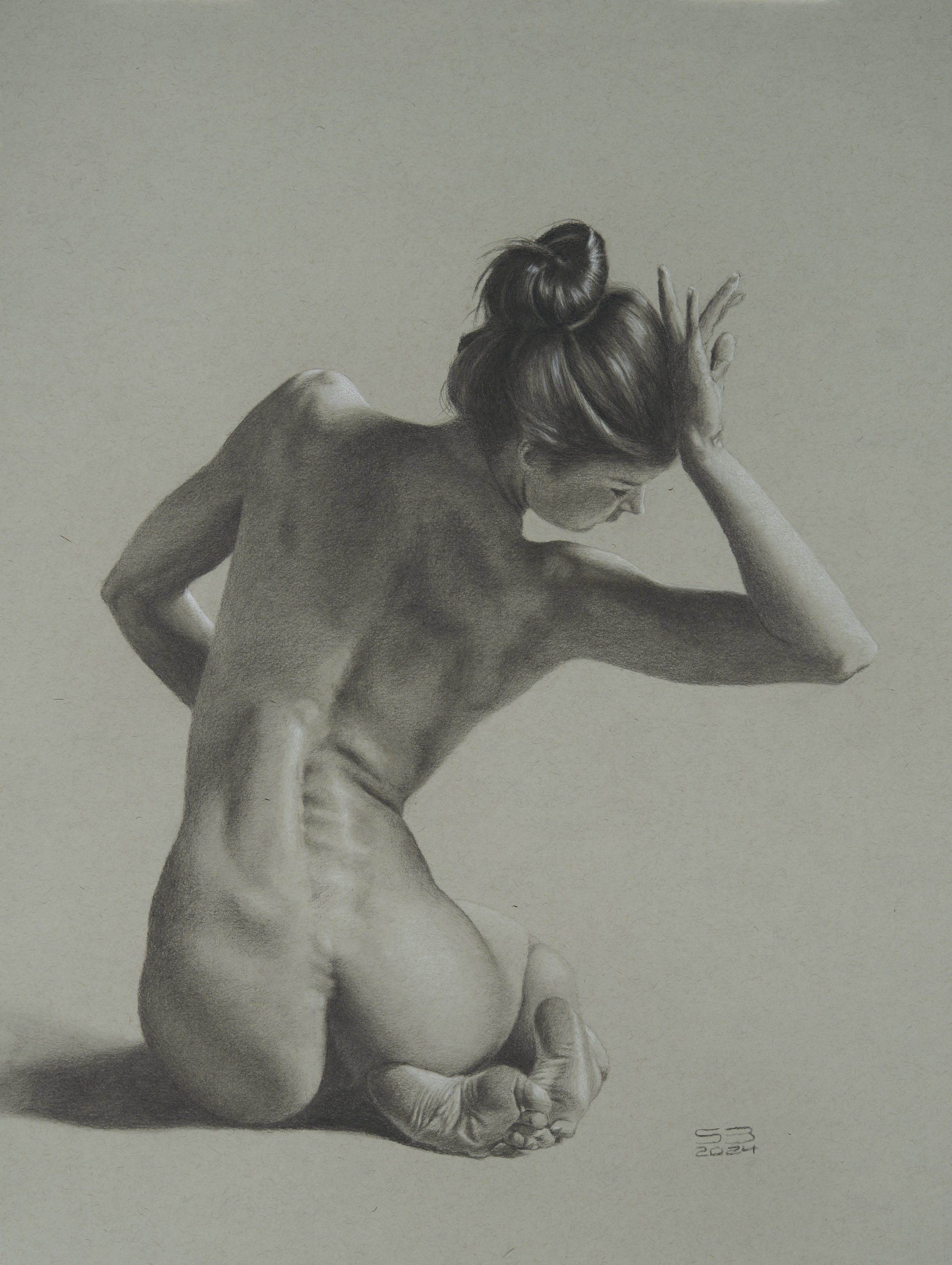 Nude 1. 18x24 Charcoal and white chalk on grey paper.  
(New Art Academy.)