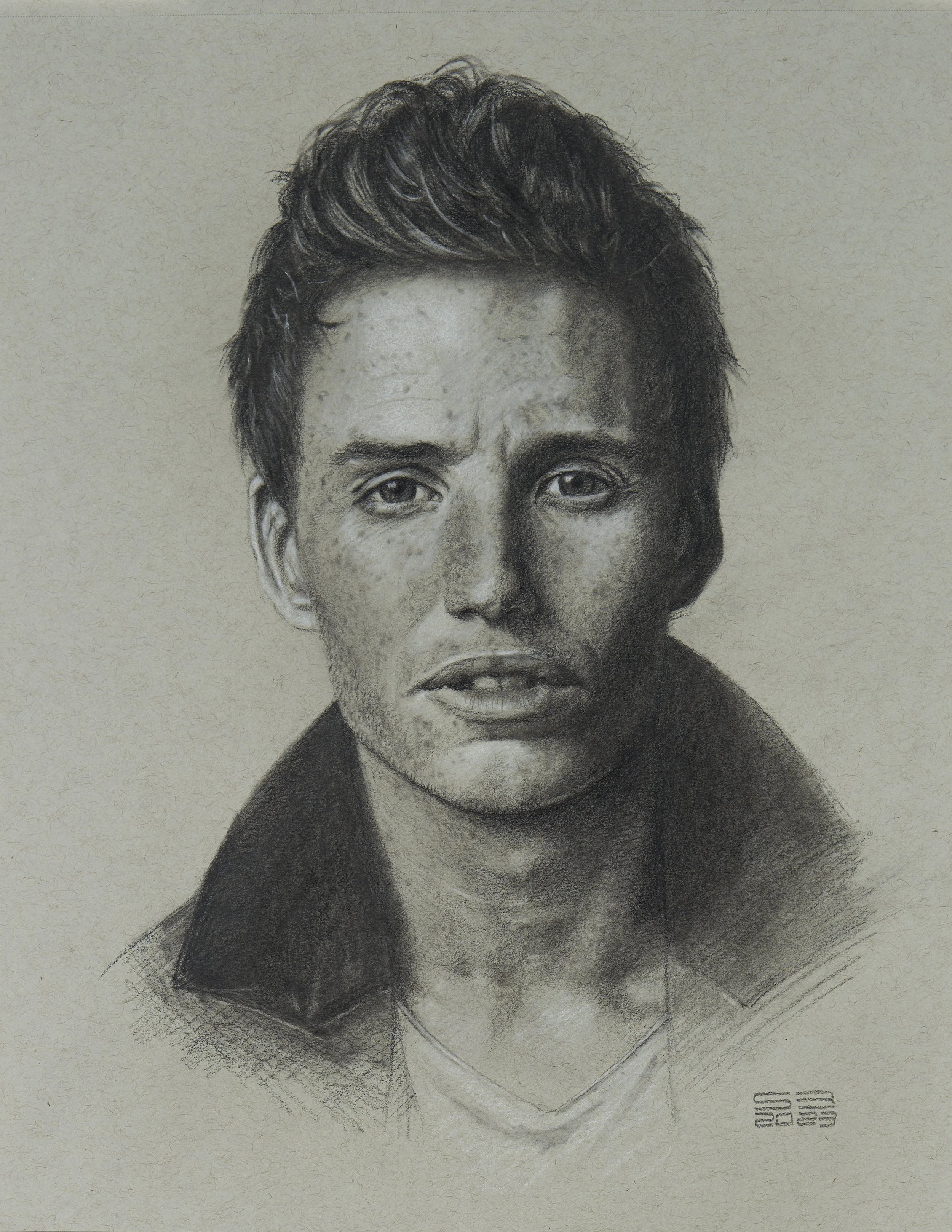 Portrait. 8x12 Charcoal and white chalk on grey paper