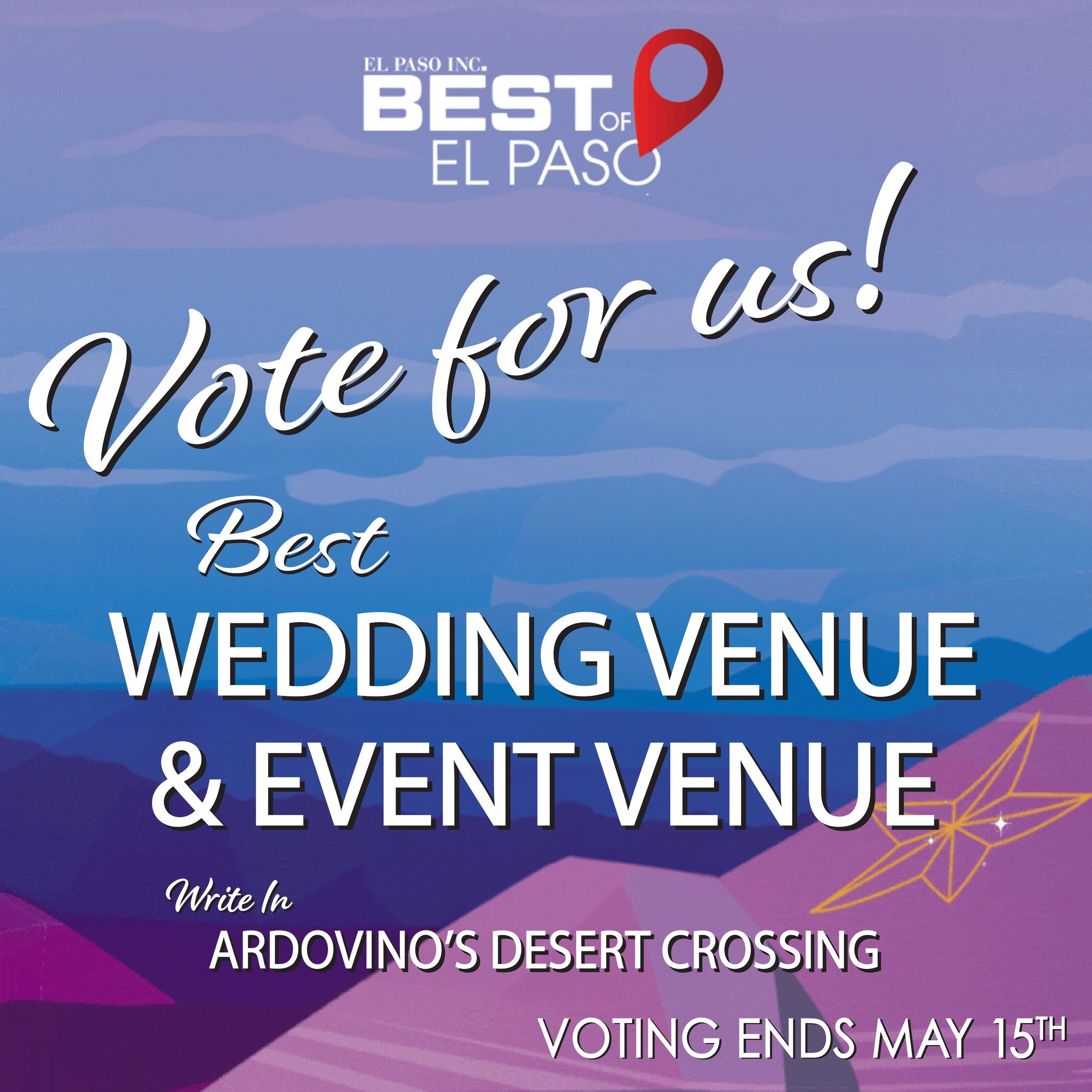 Voting is now underway for @bestofelpaso  and if you have ever hosted or been to an event here at ADC in our fabulous Sunset Hall, then you truly know what a unique and special venue we created for you. Please write us in as the Best Wedding Venue an