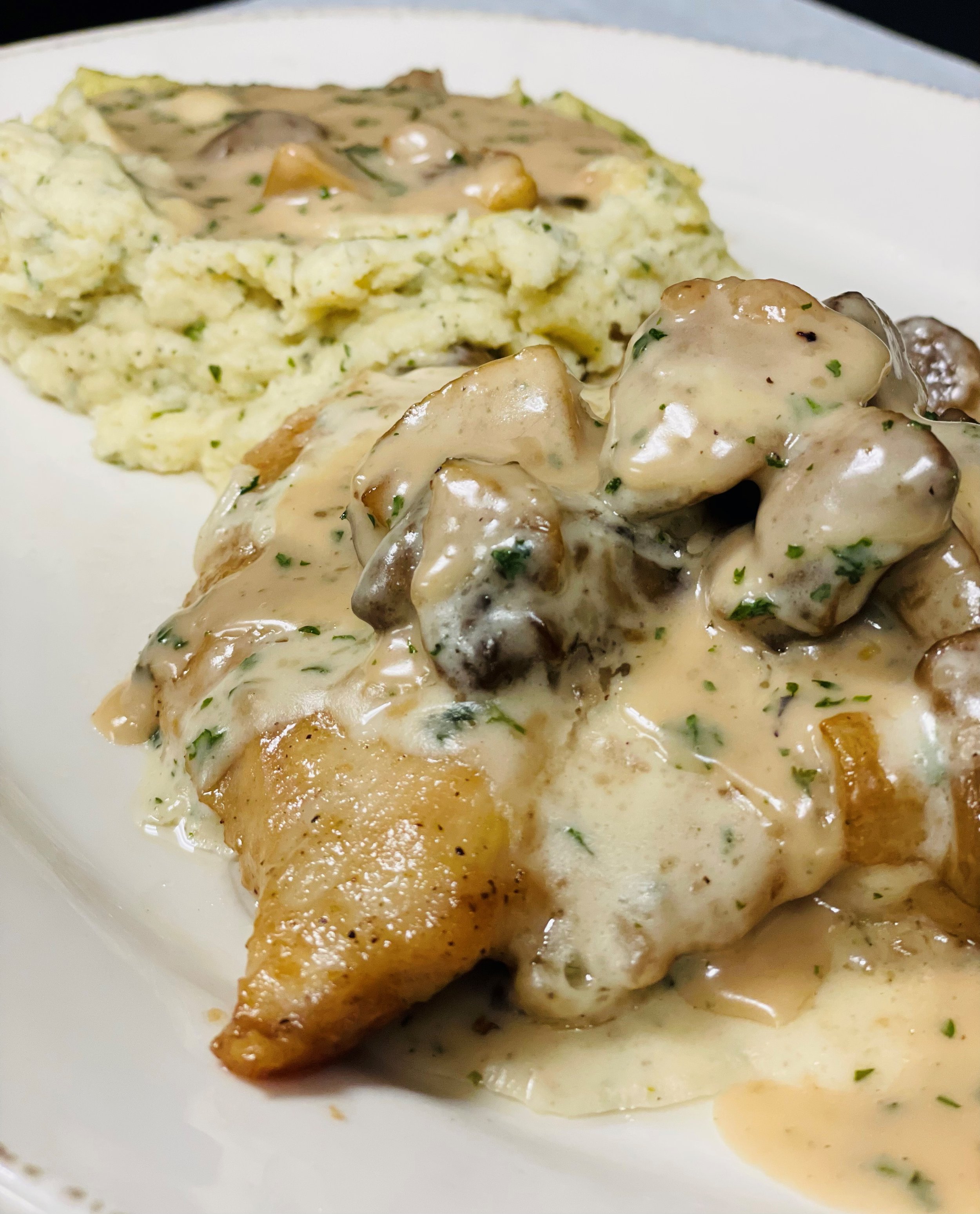 sweet wine braised chicken in a creamy mushroom sauce with mashed potatoes.jpg