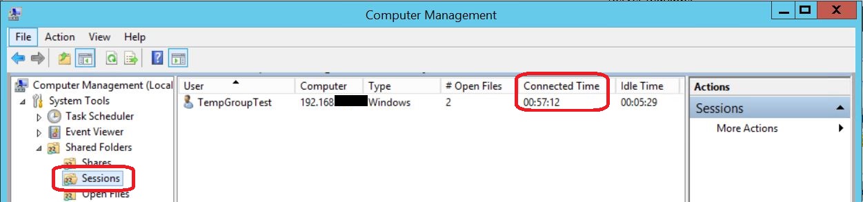 At the server side, you will see an active SMB session, that has been active for 57 minutes, although the TTL for the group membership was only 10 minutes