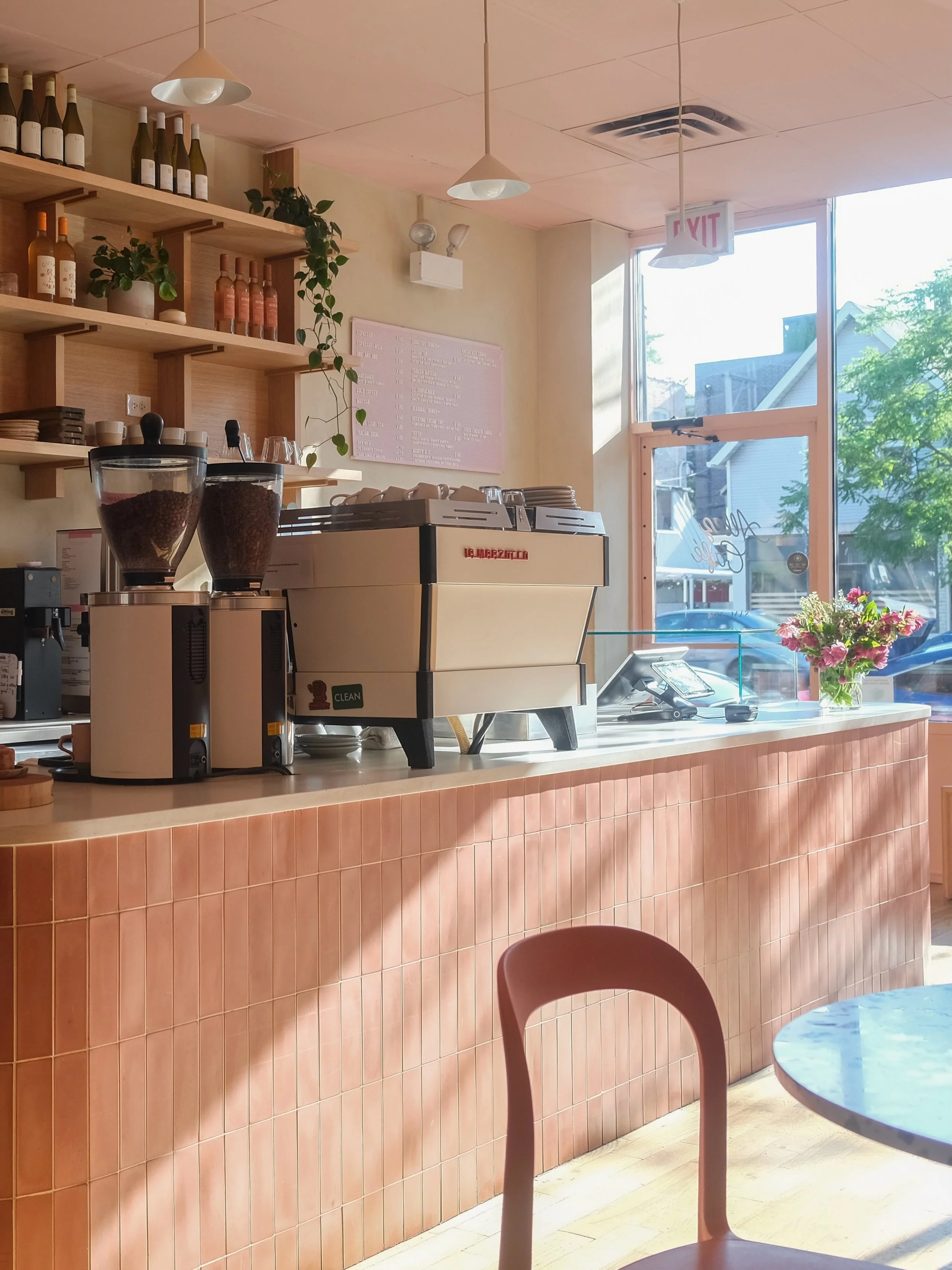 Perfect for a coffee to go, or a pastry that makes you stay a while.⁠
⁠
⁠@allezcafe
Interior Design: @chicagocommon⁠
Millwork: @landsorstudio 
Contractor: @haskenhardwoodllc