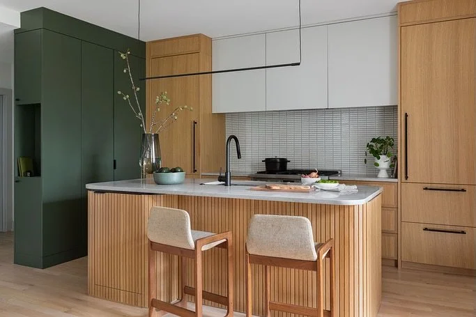 Guided by the quiet minimalism of Scandinavian and Japanese design, this home embraces warmth, texture, and thoughtful restraint.⁠
⁠
From the white oak millwork and sculptural curves of the kitchen to the layered textiles and custom detailing of the 