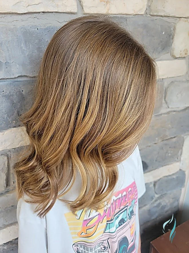 Natural honey balayage with dimensional highlights by Changing Times Hair Designs, State College, PA.