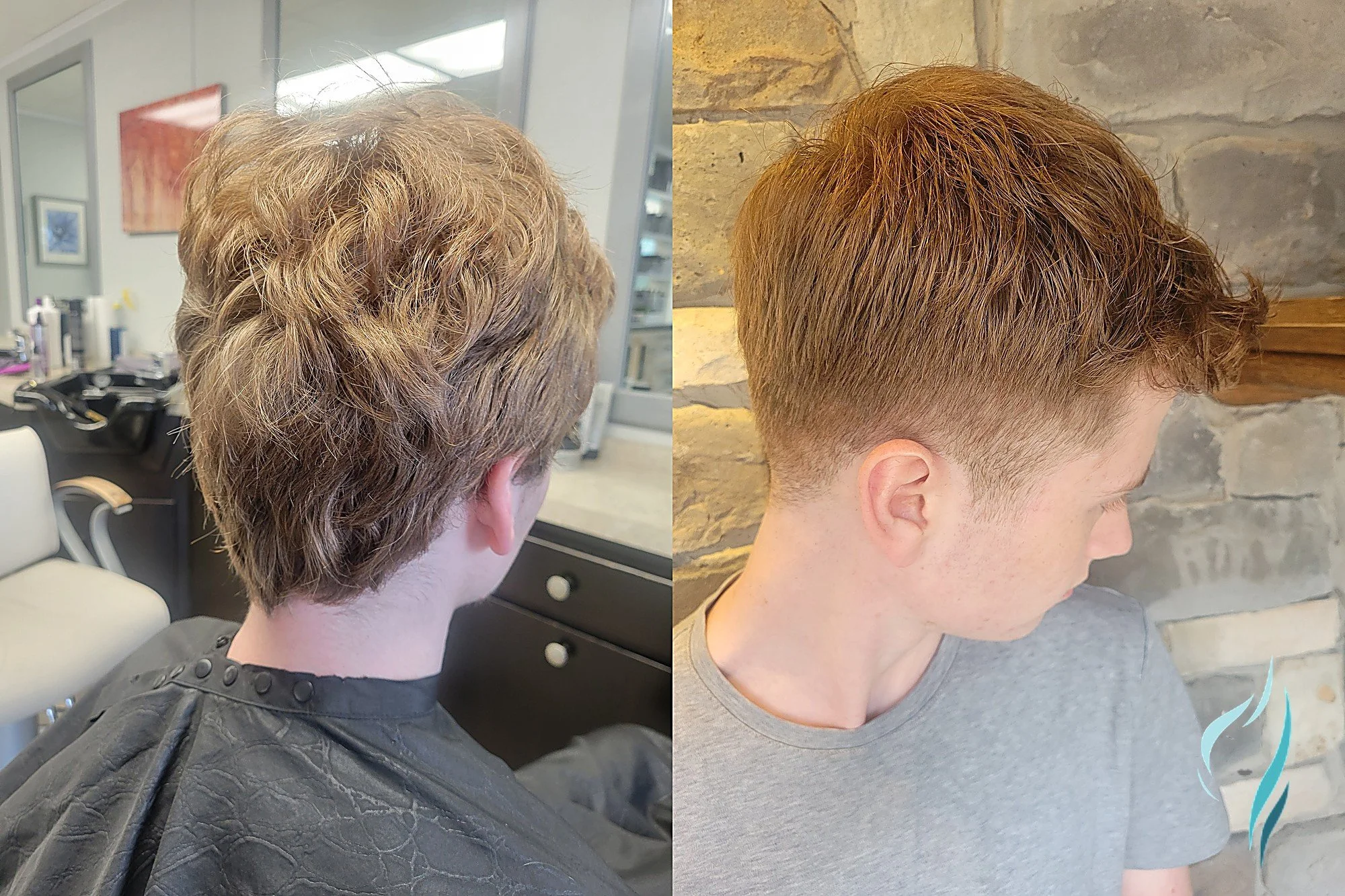 Men's before and after haircut, taper fade, at Changing Times Hair Designs, State College, PA.