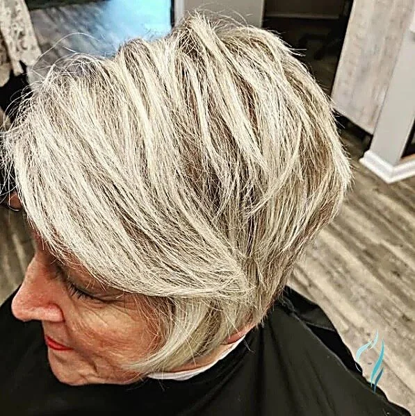 Icy blonde textured crop at Changing Times Hair Designs, State College, PA.