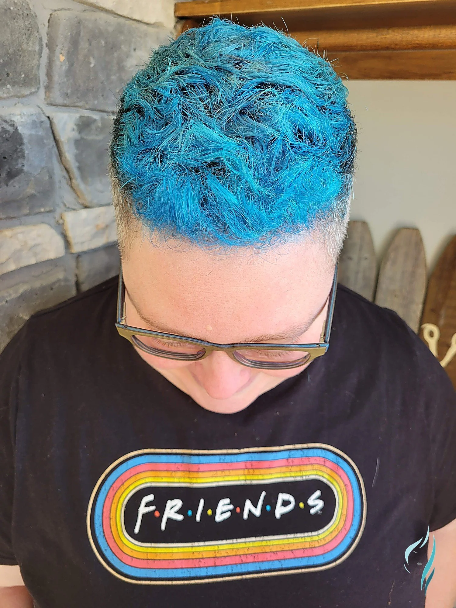 Electric blue textured crop with faded sides at Changing Times Hair Designs, State College, PA.