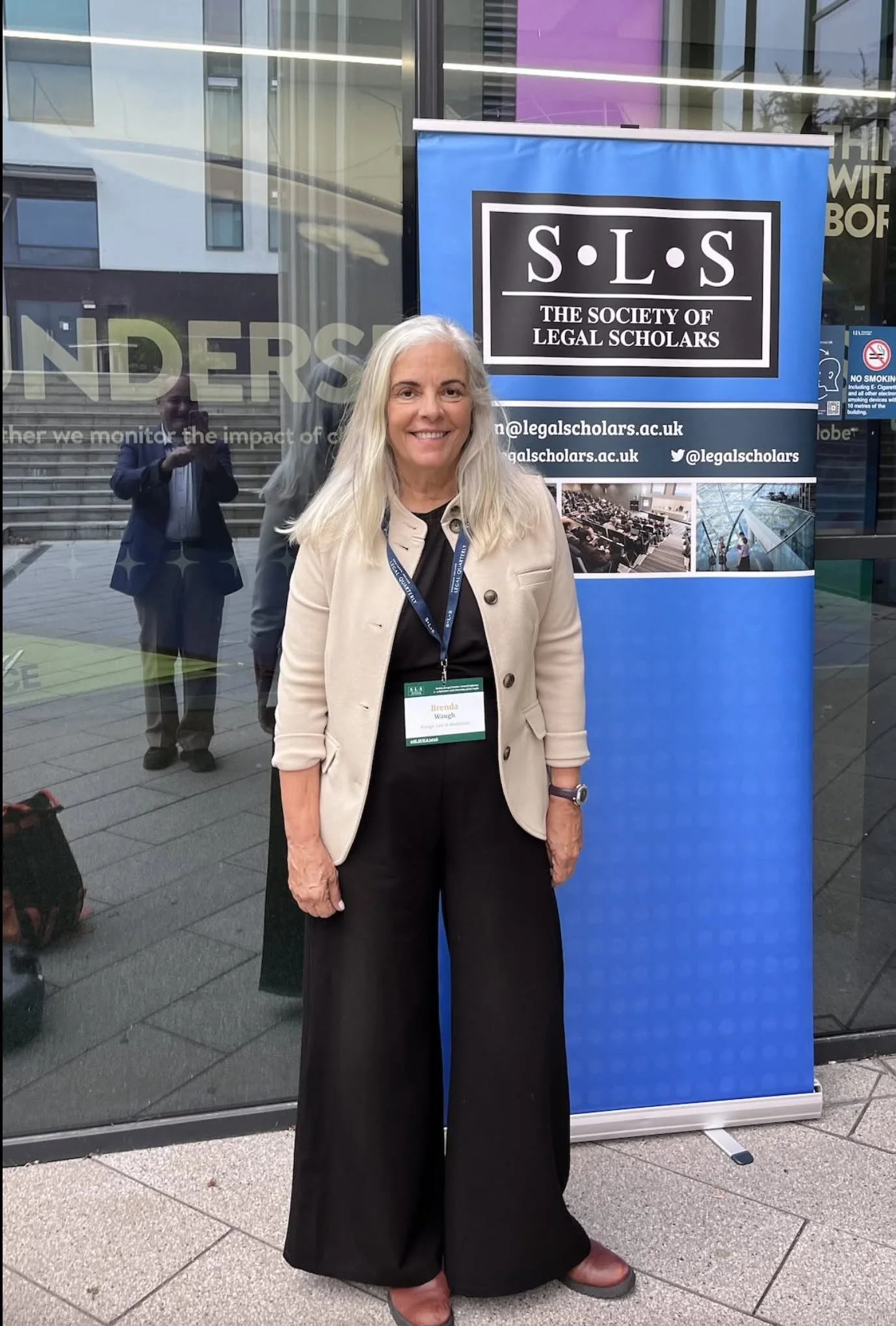 Brenda Waugh poses at the society of legal scholars in norwich england in 2026 about restorative justice