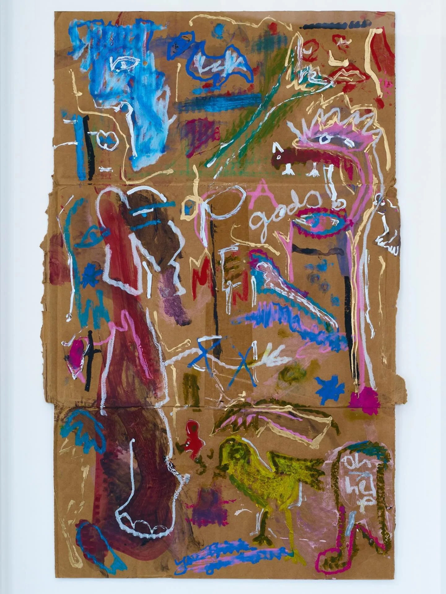 Fifth post of work from the show 

these ones are called &ldquo;gods. MEN!&rdquo; (2026) and &ldquo;oh no someone thinks for them seeing&rdquo; (2026) - mixed media, papier mache on cardboard, floated on white card in natural maple frames by @passepa