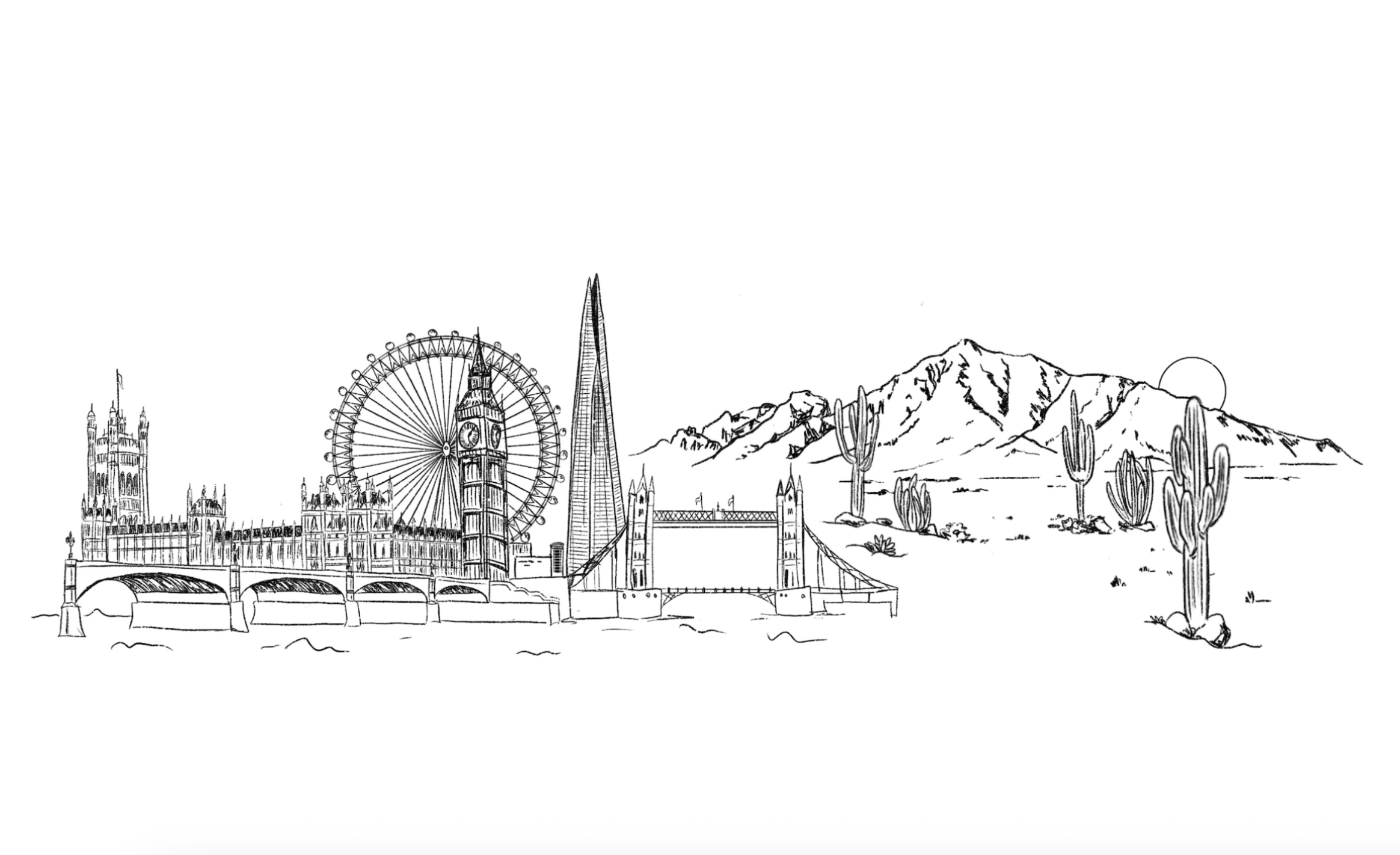 London to Arizona Desert, Destination Wedding Sketch